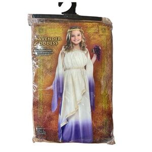 Lavender Goddess Girls Costume Sz L 12-14 Greek Key Trim Gold Leaf Headband
